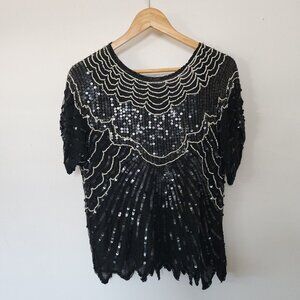 Sarafino India Large Beaded Black Top 100% Purse Silk